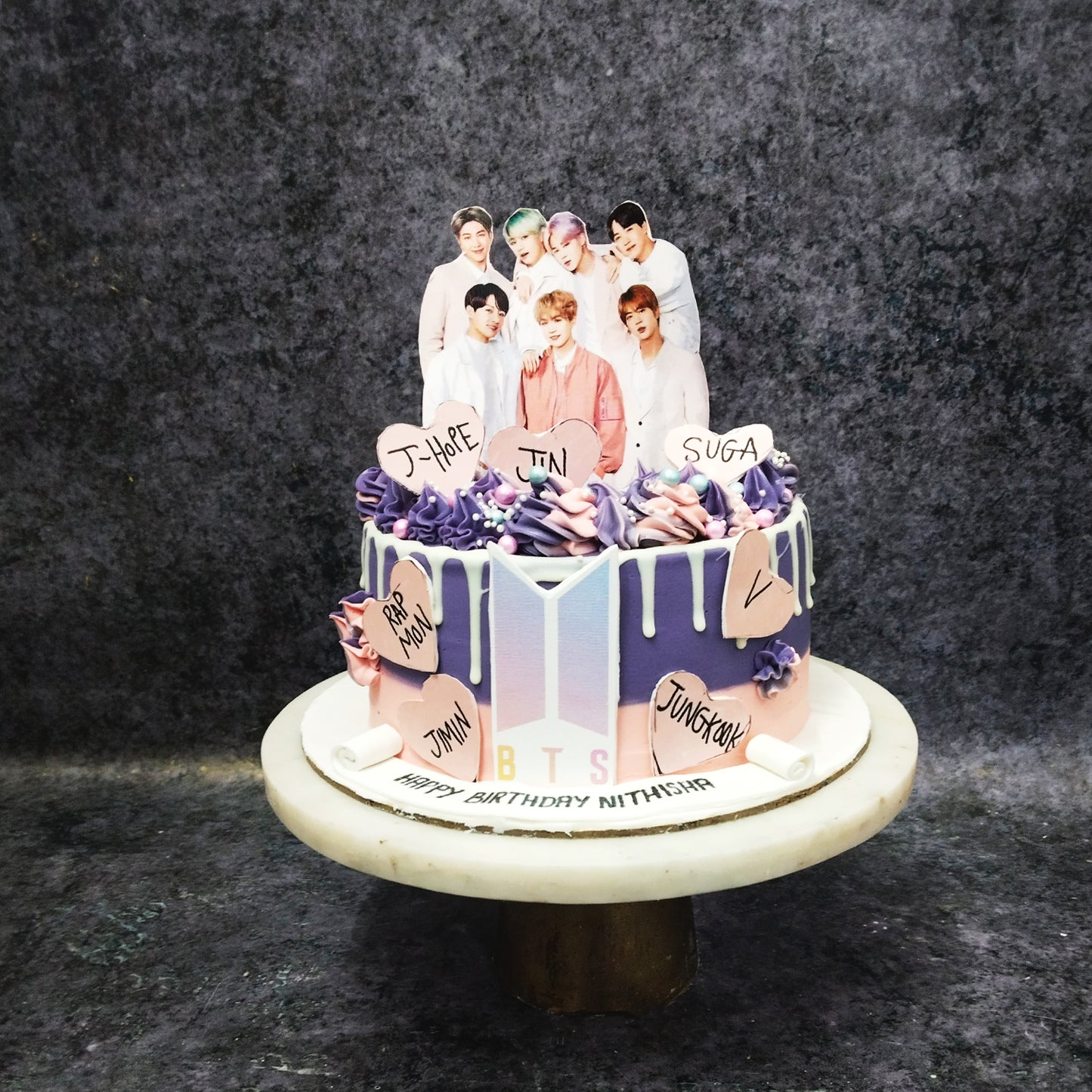 BTS  Theme_  Two Tier  Flat Cake