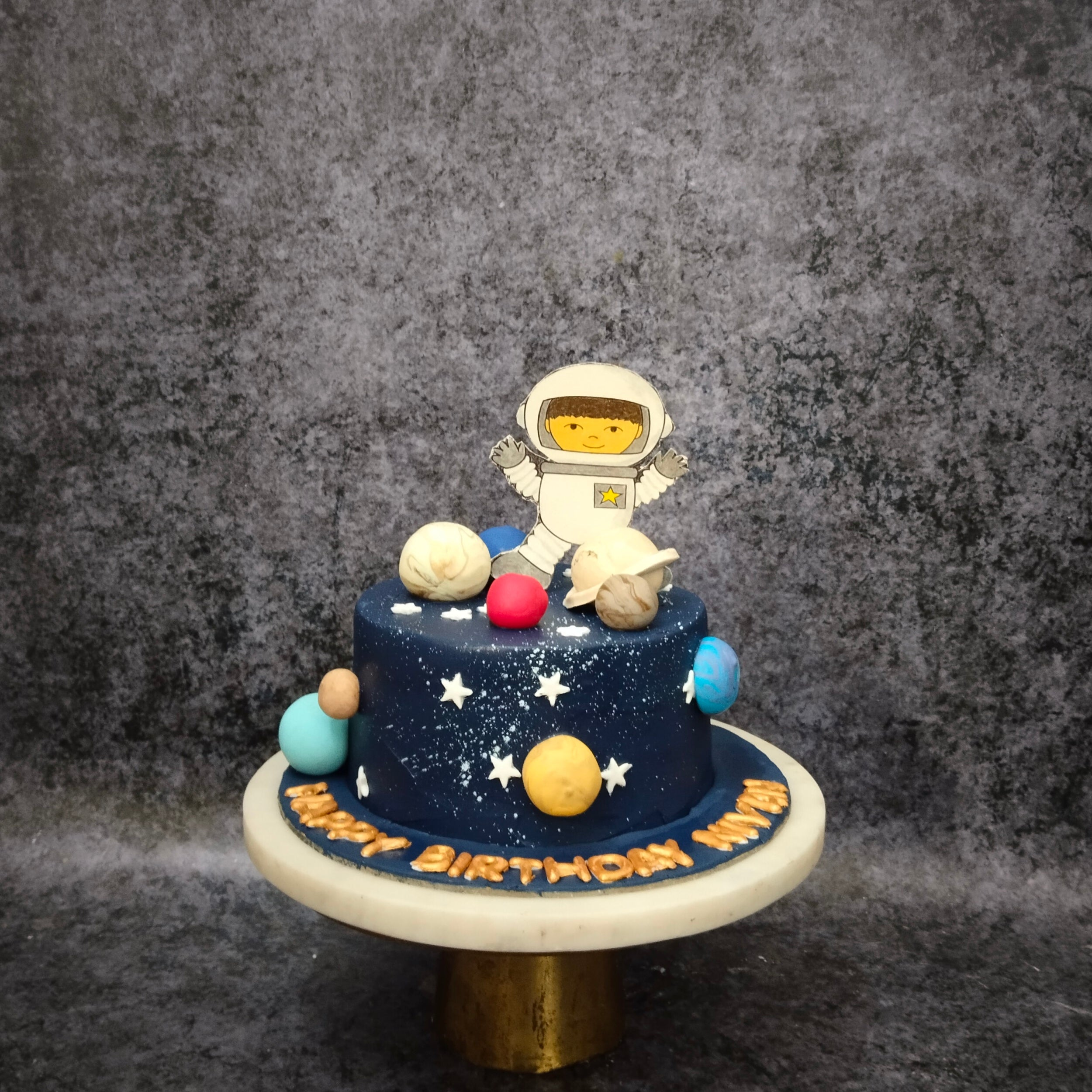 Space theme 2 tier cake with planets and rocket - - CakesDecor