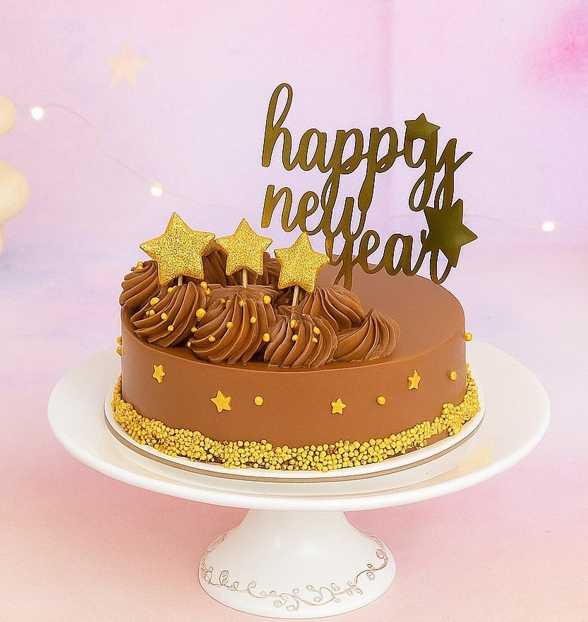 Eggless Golden Sparkle Chocolate New Year Cake (500g)